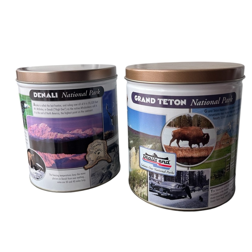 VTG 1997 Lot Of 2 Double Sided National Parks Trail’s End Popcorn Tins America